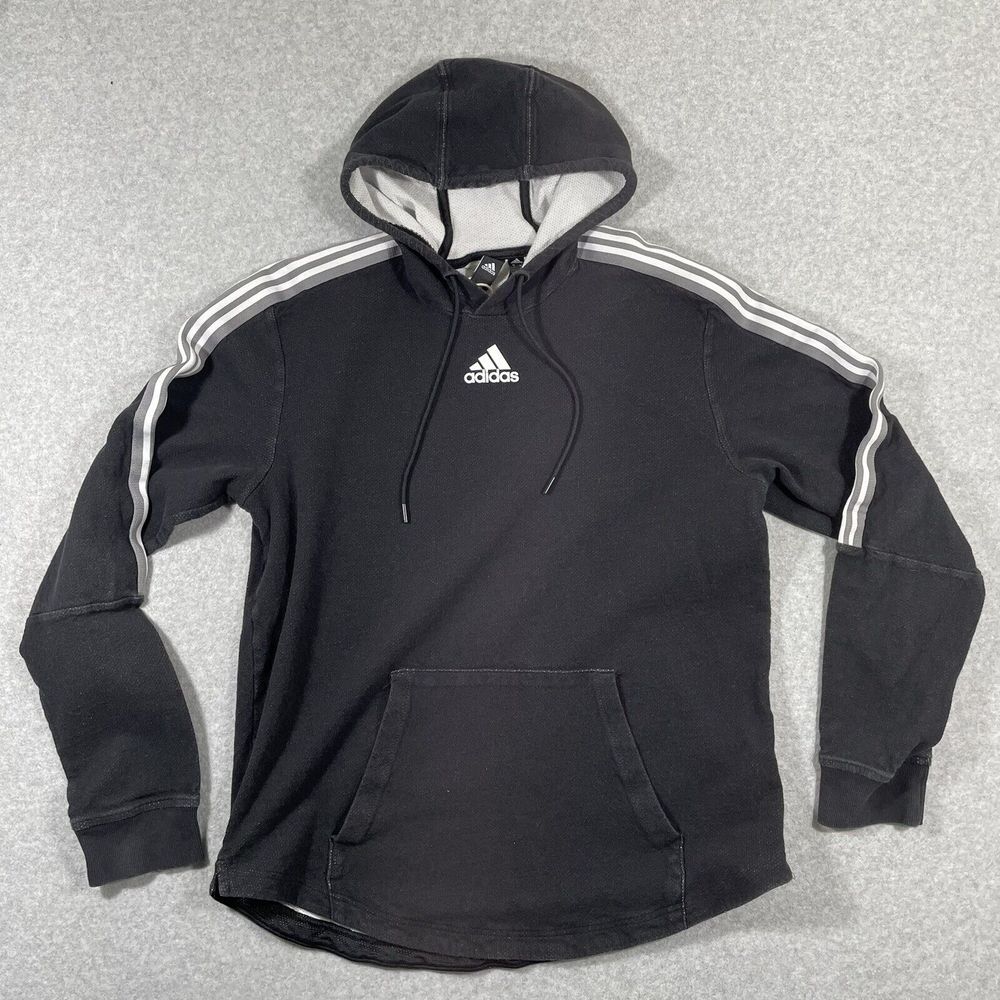 Adidas Center‎ Logo Mens Activewear Long Sleeve Black Hoodie Sweater Size L